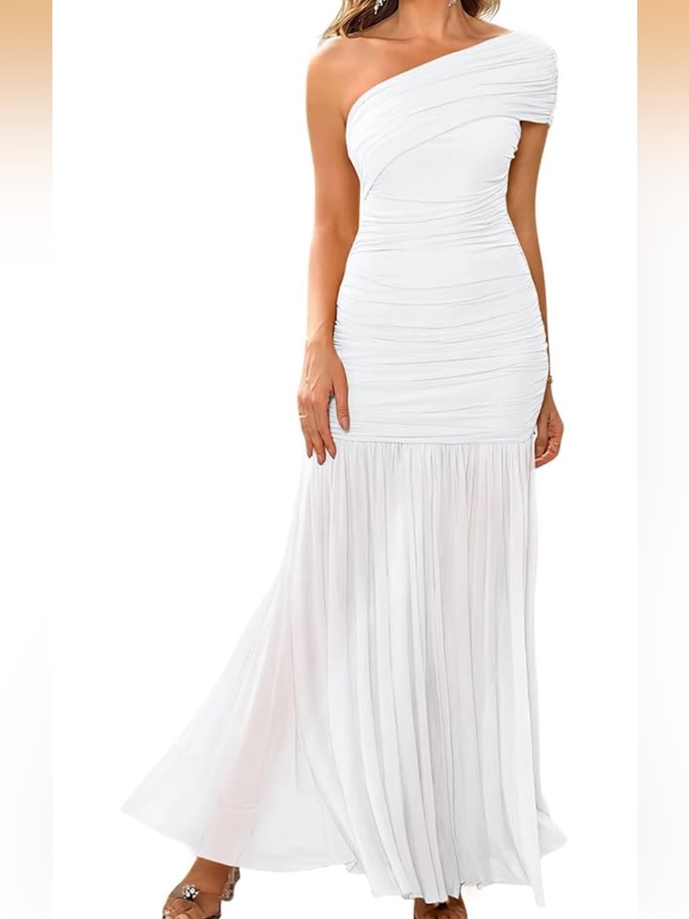NWOT One-Shoulder White Mesh Maxi Dress - Women